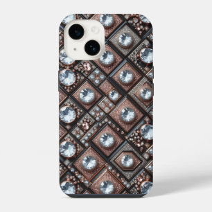 Elegant Rose Gold and Diamond Mosaic Luxury Geomet iPhone 14 Case