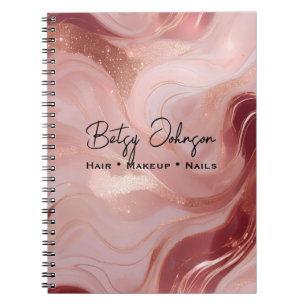 Elegant Rose Gold and Glitter Marbled Notebook