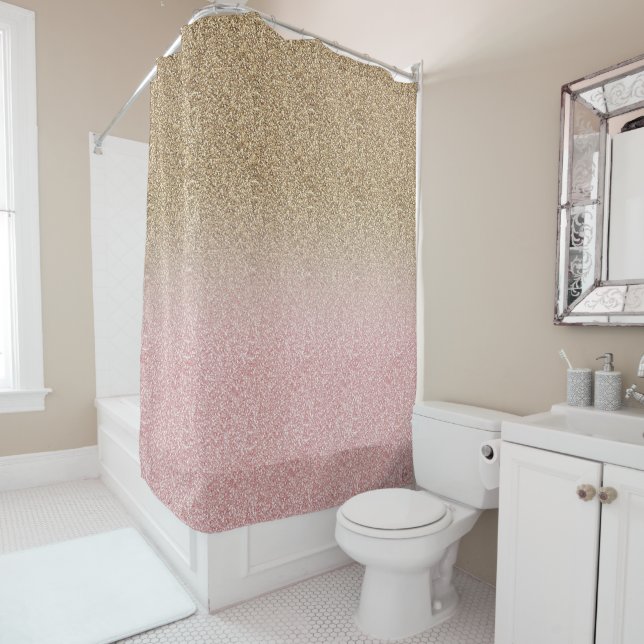 Elegant Rose Gold and Gold Glitter Sparkles photo Shower Curtain (In Situ)