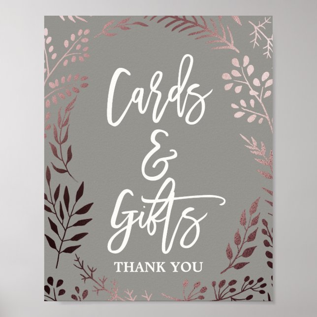 Elegant Rose Gold and Gray Cards & Gifts Sign (Front)