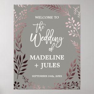 Elegant Rose Gold and Gray Wedding Welcome Poster