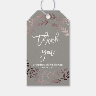 Elegant Rose Gold and Grey Bridal Shower Thank You Gift Tags