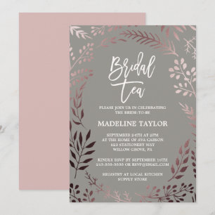 Elegant Rose Gold and Grey Bridal Tea Party Invitation