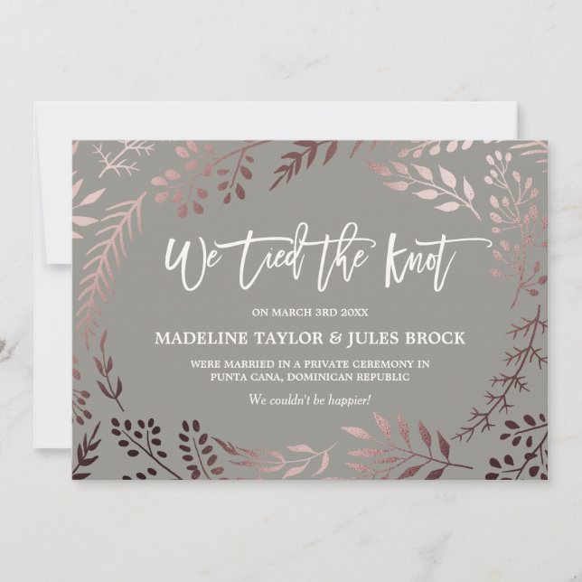 Elegant Rose Gold and Grey Elopement Announcement (Front)
