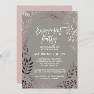 Elegant Rose Gold and Grey Engagement Party Invitation
