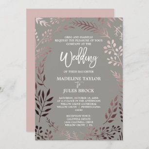 Elegant Rose Gold and Grey   Formal Wedding Invitation