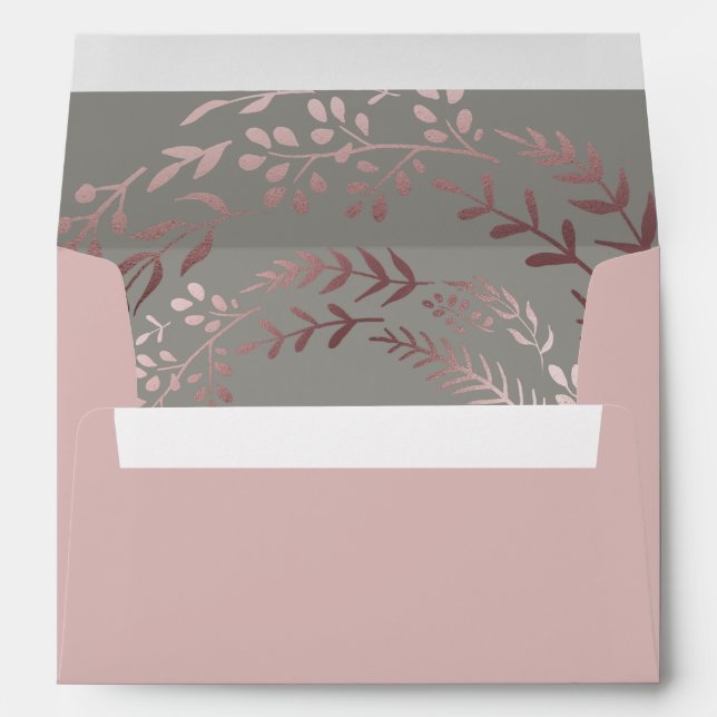 Elegant Rose Gold and Grey Lined Wedding Envelope (Back (Bottom))