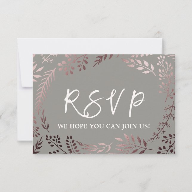 Elegant Rose Gold and Grey Menu Choice RSVP Card (Front)