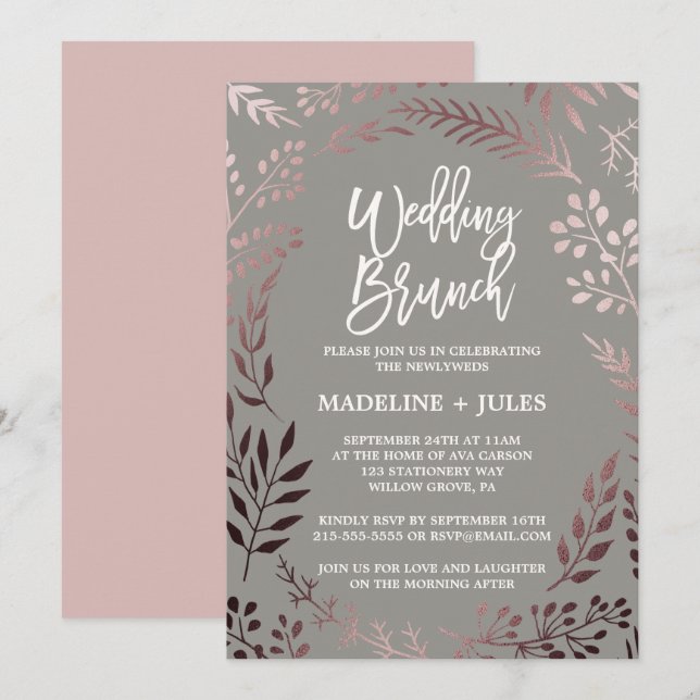Elegant Rose Gold and Grey Wedding Brunch Invitation (Front/Back)
