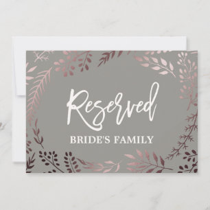 Elegant Rose Gold and Grey Wedding "Reserved" Sign Invitation
