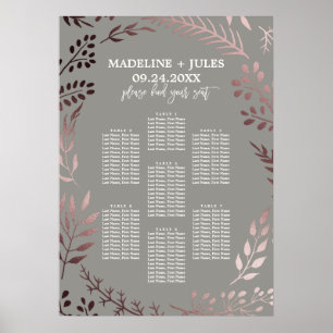Elegant Rose Gold and Grey Wedding Seating Chart