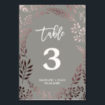 Elegant Rose Gold and Grey Wedding Table Number<br><div class="desc">This elegant rose gold and grey wedding table number card is perfect for a classy wedding. The design features a stunning blush pink leafy frame on a dark grey background and is paired with a dazzling cursive font. Add each table number that you need to your cart individually. Please Note:...</div>