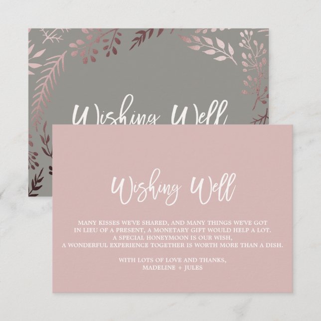 Elegant Rose Gold and Grey Wedding Wishing Well Enclosure Card (Front/Back)