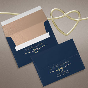 Elegant  Rose Gold and Navy Blue Wedding Envelope