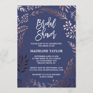 Elegant Rose Gold and Navy Bridal Shower Invitation