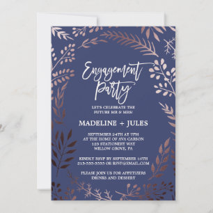 Elegant Rose Gold and Navy Engagement Party Invitation