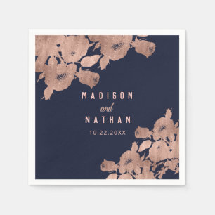 Elegant Rose Gold and Navy Floral Wedding Napkin