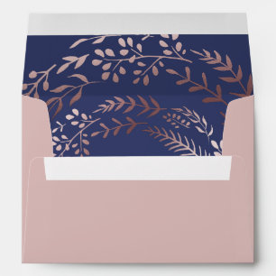 Elegant Rose Gold and Navy Lined Wedding Envelopes