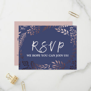 Elegant Rose Gold and Navy Song Request RSVP Invitation Postcard