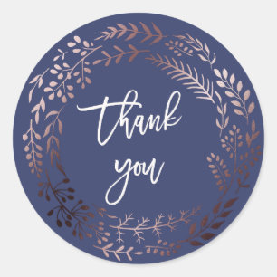 Elegant Rose Gold and Navy Thank You Wedding Favou Classic Round Sticker