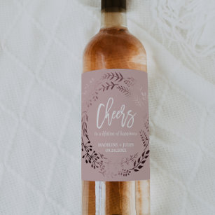 Elegant Rose Gold and Pink "Cheers" Wedding Wine Label