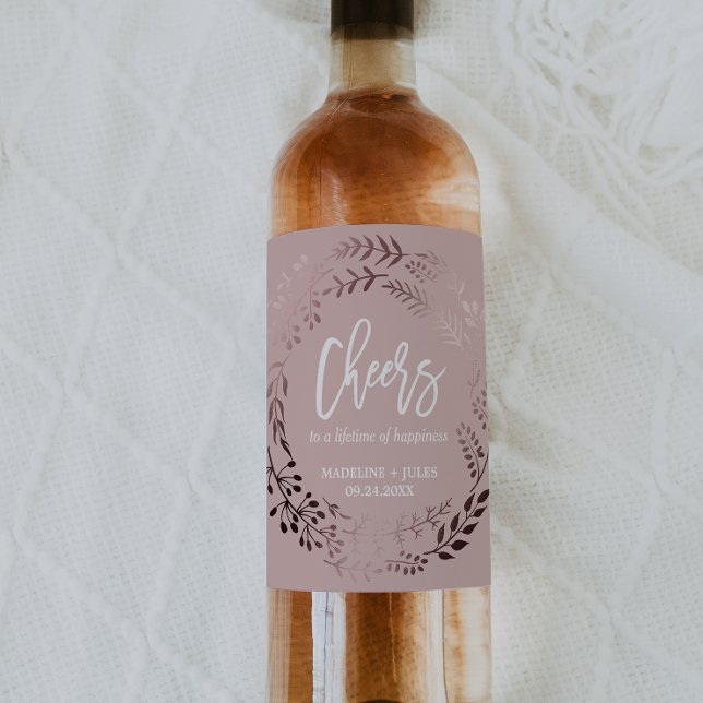 Elegant Rose Gold and Pink "Cheers" Wedding Wine Label (Creator Uploaded)