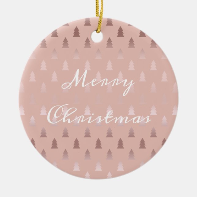 Elegant rose gold and pink Christmas tree pattern Ceramic Tree Decoration (Front)