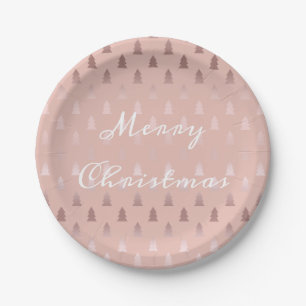 Elegant rose gold and pink Christmas tree pattern Paper Plate