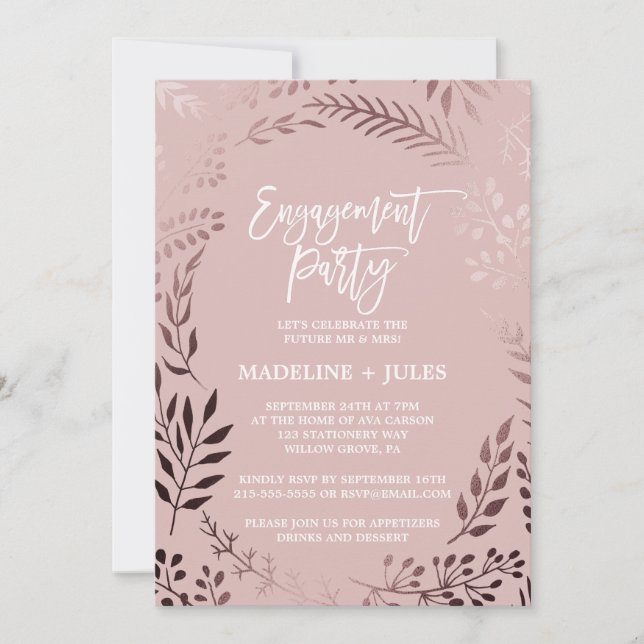 Elegant Rose Gold and Pink Engagement Party Invitation (Front)