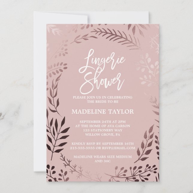 Elegant Rose Gold and Pink Lingerie Shower Invitation (Front)