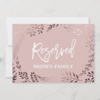 Elegant Rose Gold and Pink Wedding "Reserved" Sign