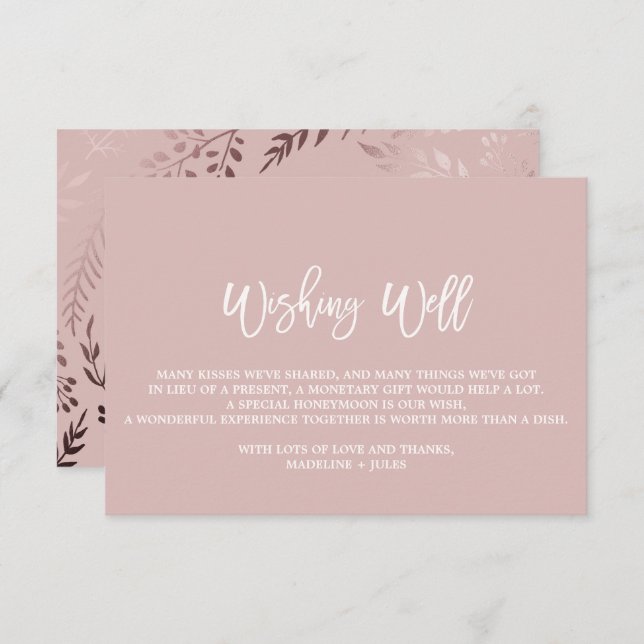 Elegant Rose Gold and Pink Wedding Wishing Well Enclosure Card (Front/Back)