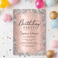 Elegant Rose Gold and Silver Glitter 21st Birthday