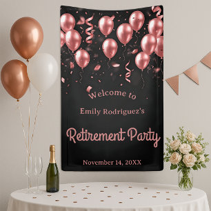 Elegant Rose Gold Balloons Black Retirement Party Banner