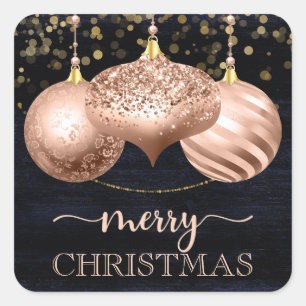 Elegant Rose Gold Baubles Merry Christmas Square Sticker