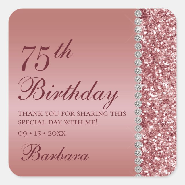 Elegant Rose Gold Birthday Thank You Square Sticker (Front)