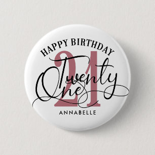 Elegant Rose Gold & Black 21st Birthday  6 Cm Round Badge