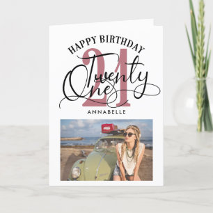 Elegant Rose Gold & Black 21st Birthday Photo Card