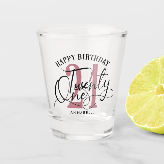 Elegant Rose Gold & Black 21st Birthday  Shot Glass (Front)