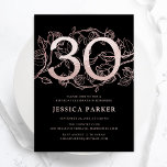 Elegant Rose Gold Black 30th Birthday Invitation<br><div class="desc">Elegant rose gold black 30th birthday party invitation. Customisable modern feminine design featuring roses botanical accents and faux glitter rose gold. Simple floral invite card perfect for a stylish female bday celebration. Personalise with your own details. Printed Zazzle invitations or instant download digital printable template.</div>