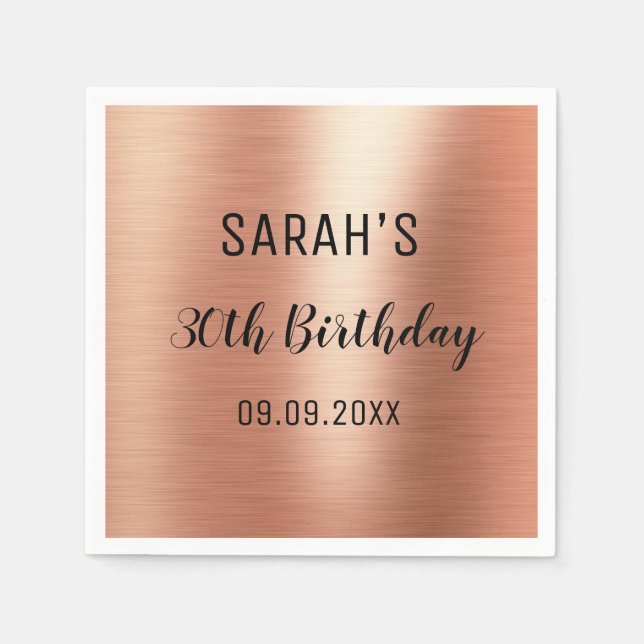 Elegant Rose Gold Black 30th Birthday Party Paper  Napkin (Front)