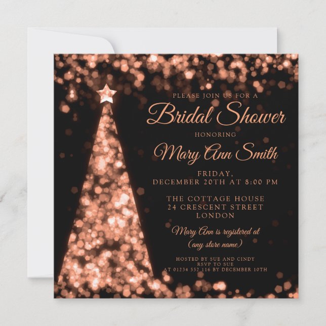 Elegant Rose Gold Black Christmas Bridal Shower Invitation (Front)