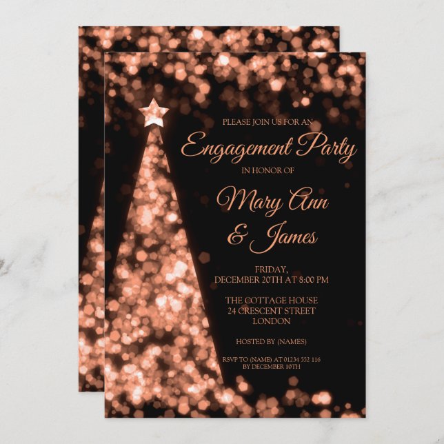 Elegant Rose Gold Black Christmas Engagement Party Invitation (Front/Back)