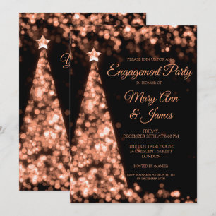 Elegant Rose Gold Black Christmas Engagement Party Invitation
