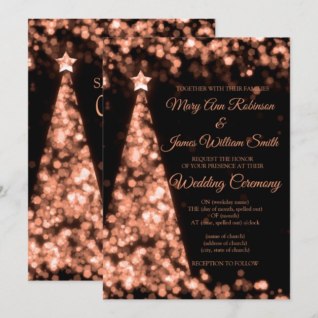 Elegant Rose Gold Black Christmas Holiday Wedding Invitation (Front/Back)