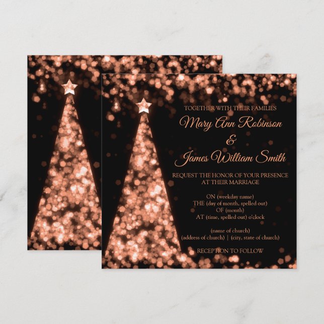 Elegant Rose Gold Black Christmas Holiday Wedding Invitation (Front/Back)