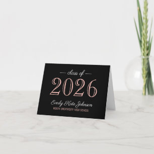 Elegant Rose Gold Black Class of 2025 Graduation Thank You Card