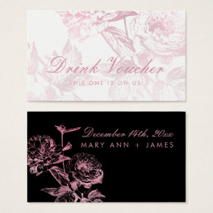 Elegant Rose Gold Black Floral Drink Voucher