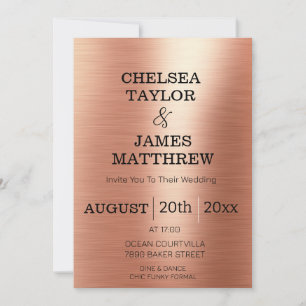 Elegant Rose Gold Black Font Wedding  Invitation