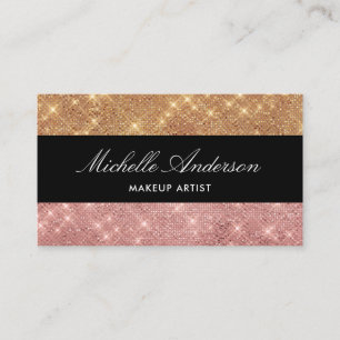 Elegant Rose Gold Black Glitter Sparkling Name Business Card